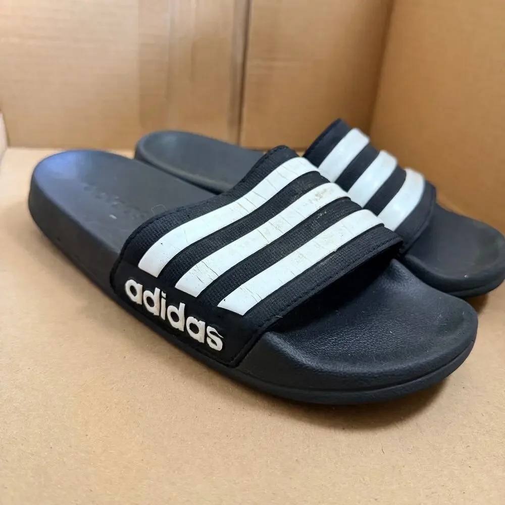 Adidas Unisex Kids Youth Athletic Slides Sandals Shoes Black White Size 5